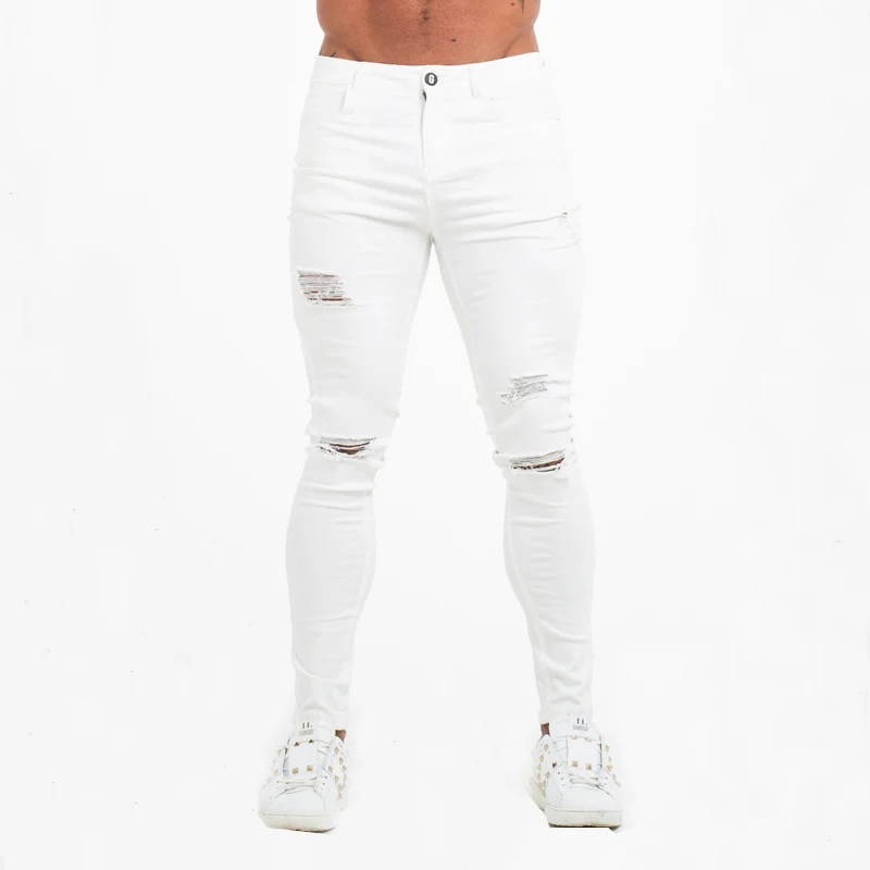 Gingtto men’s jeans pants men skinny jeans new  ripped jeans  men street wear white skinny destroy washed slim fit stretch pant