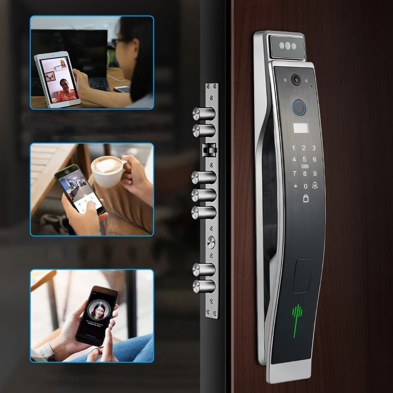 Electronic Digital Passcode Wifi Fingerprint Camera 3D Smart Home Wood Door Lock Aluminum Alloy Grey Cloud Bluetooth Cable Lock