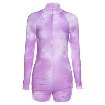 Tracksuits For Women Tie Die Long Sleeve One Piece Jumpsuit  V-neck High Waist Tight  Fitness Romper