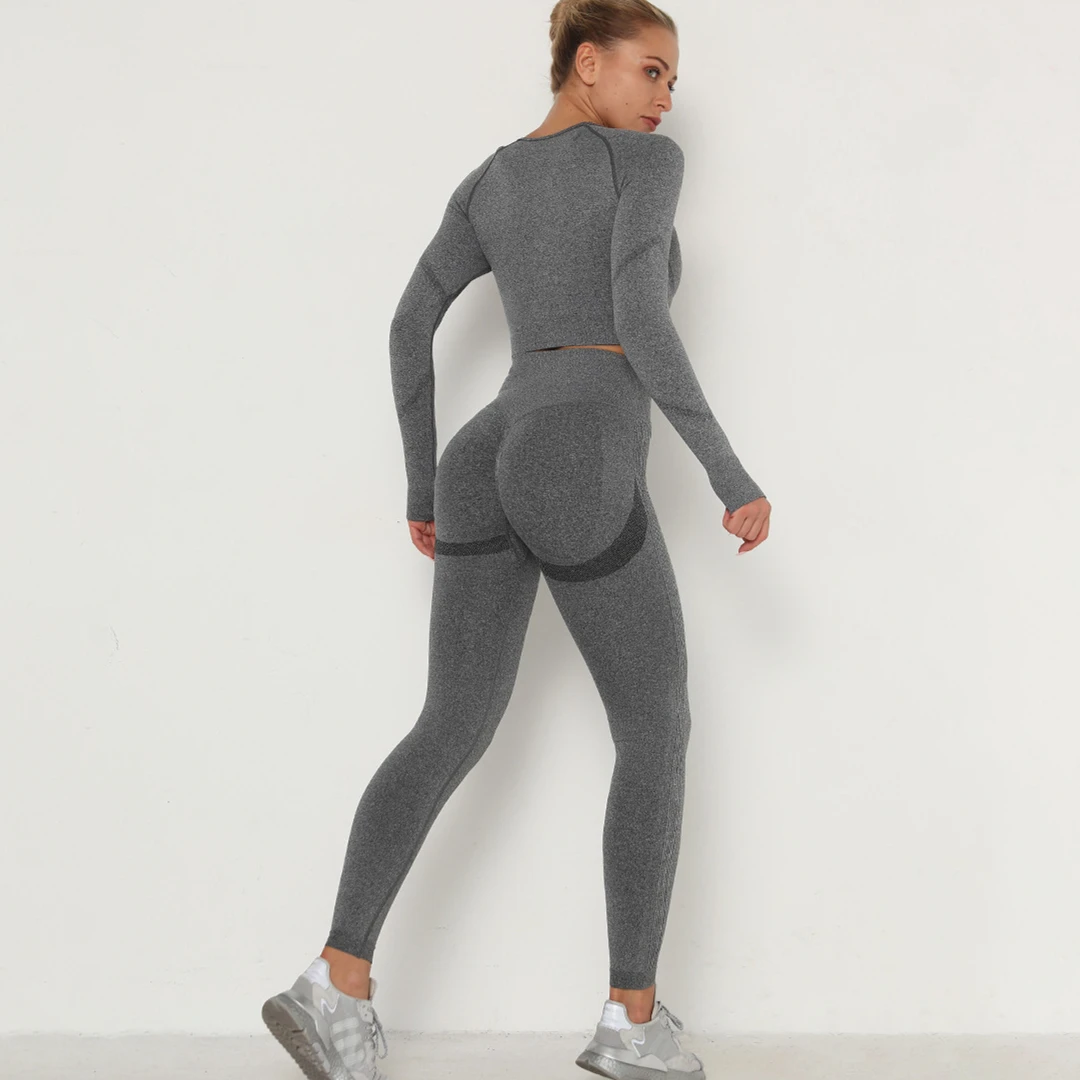 Ready Ship 24 Colors Women  Seamless Breathable Long Sleeve Yoga Sportswear Sport Suit Clothes Gym Wear Set Fitness Yoga Wear