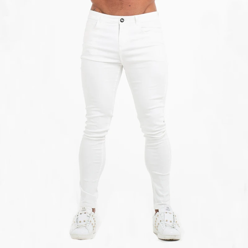 Gingtto men’s jeans pants men skinny jeans new  ripped jeans  men street wear white skinny destroy washed slim fit stretch pant
