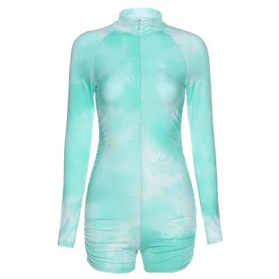 Tracksuits For Women Tie Die Long Sleeve One Piece Jumpsuit  V-neck High Waist Tight  Fitness Romper