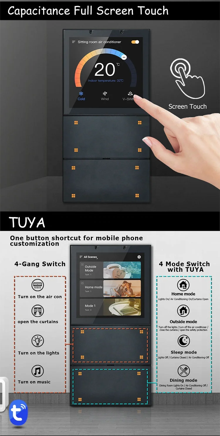 UEMON Smart Home System Tuya Zigbee Wall Switch Control Panel Home Automation WiFi Touch Screen Android 8.1 Wall Amplifier