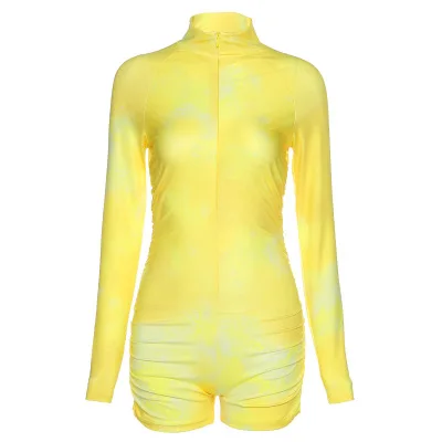 Tracksuits For Women Tie Die Long Sleeve One Piece Jumpsuit  V-neck High Waist Tight  Fitness Romper