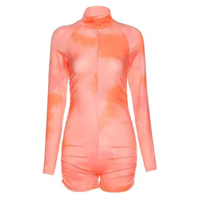 Tracksuits For Women Tie Die Long Sleeve One Piece Jumpsuit  V-neck High Waist Tight  Fitness Romper