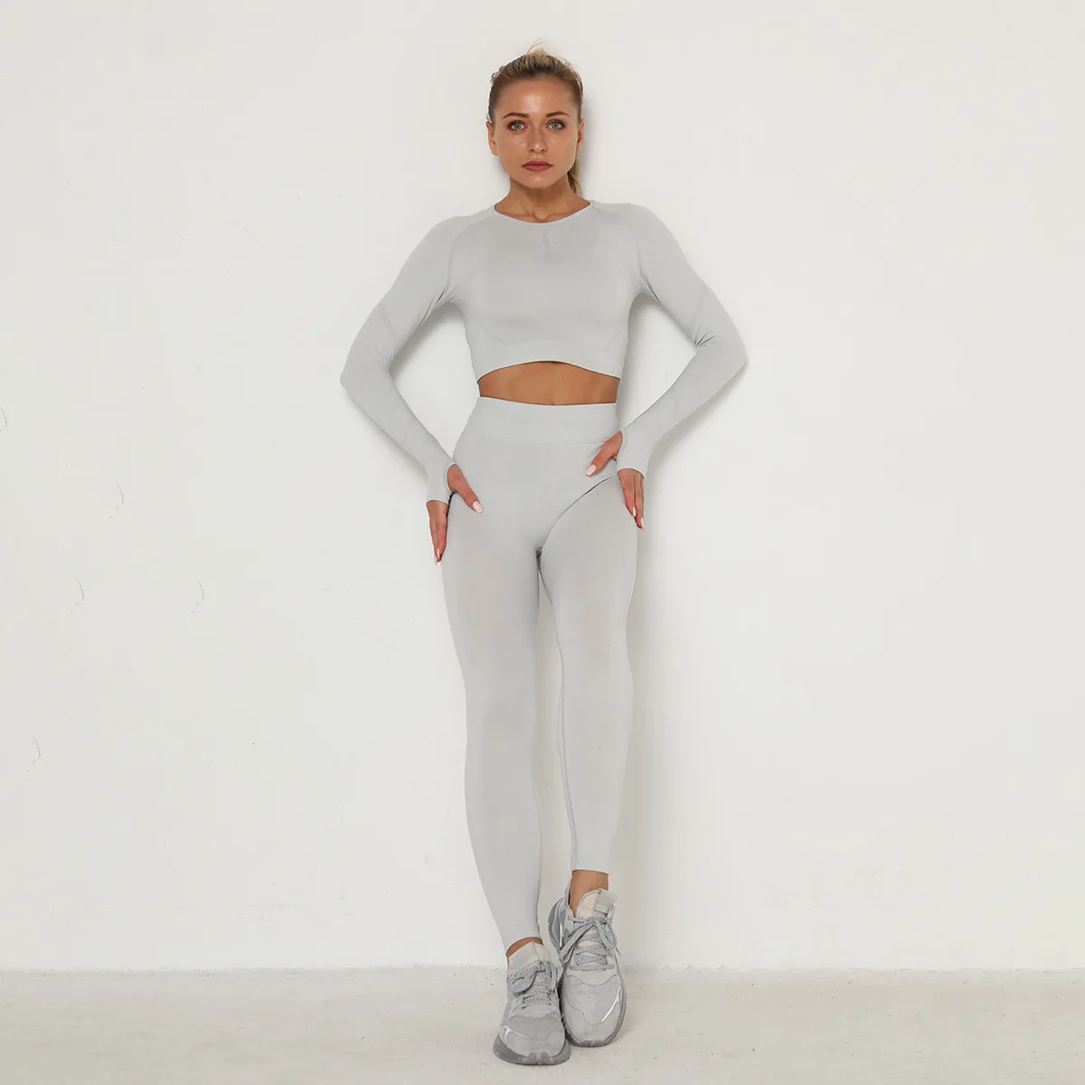 Ready Ship 24 Colors Women  Seamless Breathable Long Sleeve Yoga Sportswear Sport Suit Clothes Gym Wear Set Fitness Yoga Wear