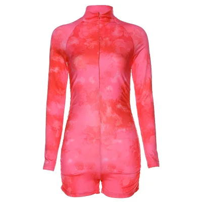 Tracksuits For Women Tie Die Long Sleeve One Piece Jumpsuit  V-neck High Waist Tight  Fitness Romper