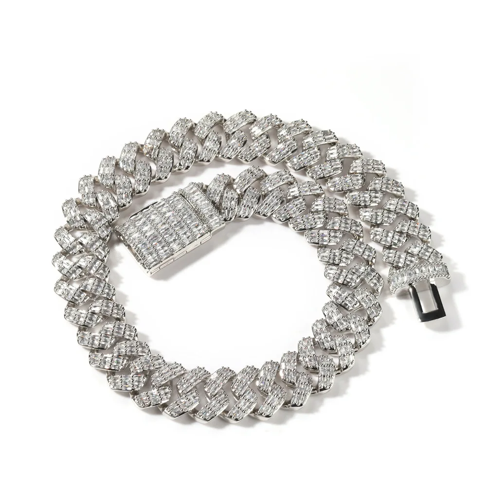 2022 New Luxury 19mm Cuban chain Gold Plated Miami Cuban Link Chain Bracelet 3 Rows Diamonds Wholesale Cuban Necklace