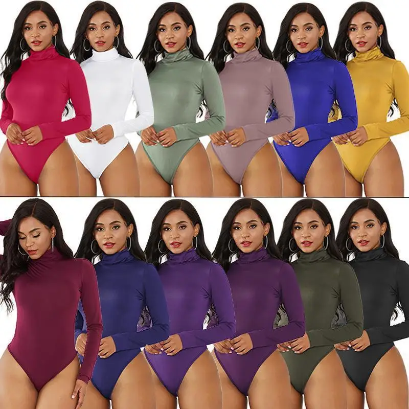 Wholesale Custom Logo Tie Dye Women’s Turtle Neck Long Sleeve Tops Bodysuit Jumpsuit
