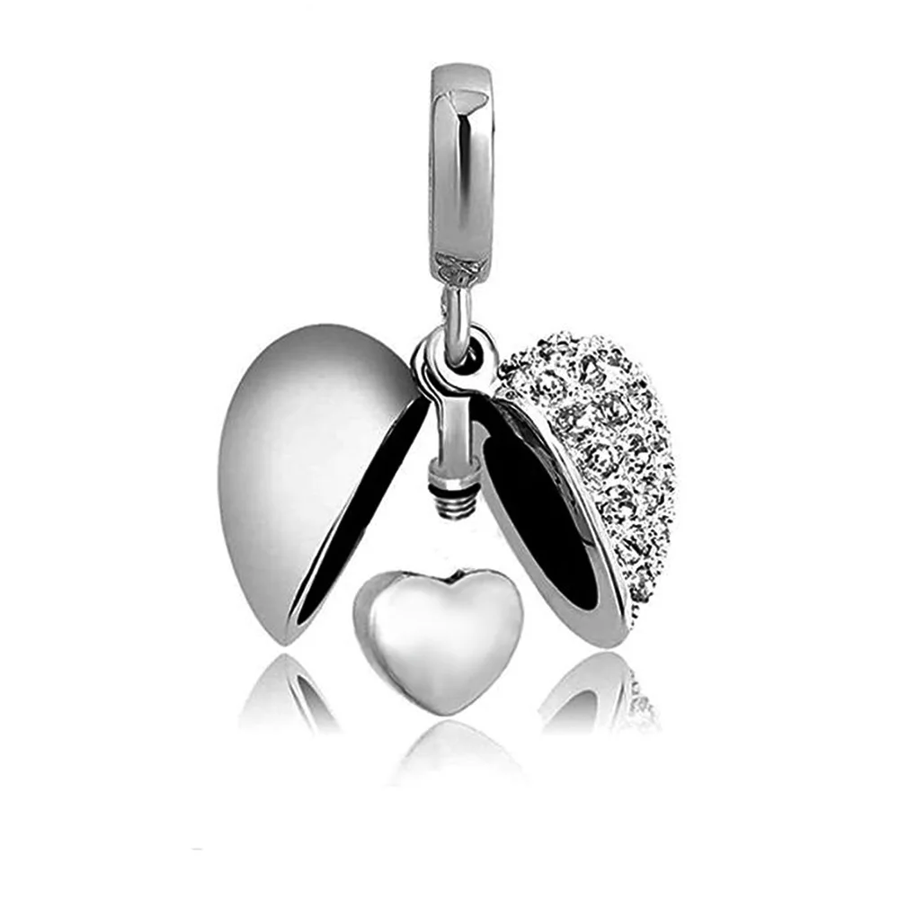 Stainless Steel Paved Diamonds Openable Ashes Holder Heart Necklace