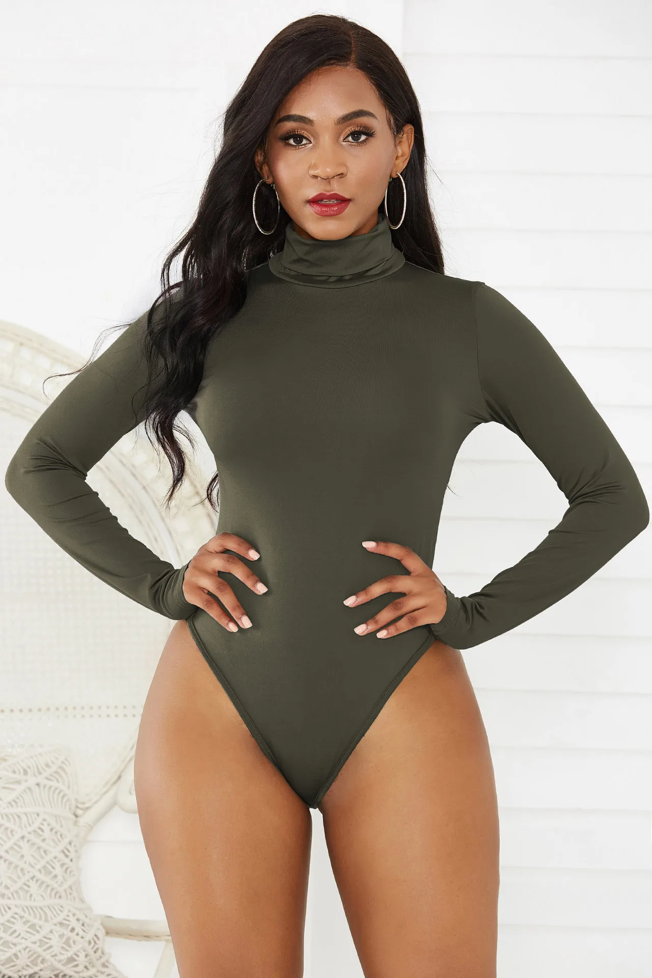 Wholesale Custom Logo Tie Dye Women’s Turtle Neck Long Sleeve Tops Bodysuit Jumpsuit