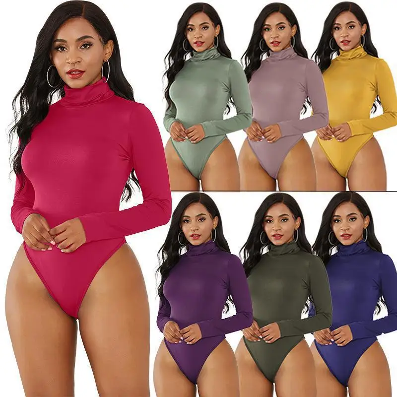 Wholesale Custom Logo Tie Dye Women’s Turtle Neck Long Sleeve Tops Bodysuit Jumpsuit