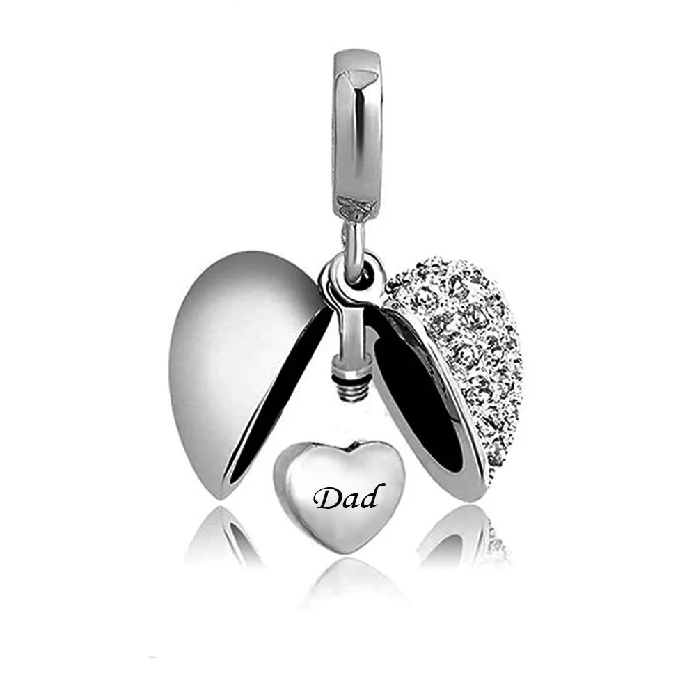 Stainless Steel Paved Diamonds Openable Ashes Holder Heart Necklace