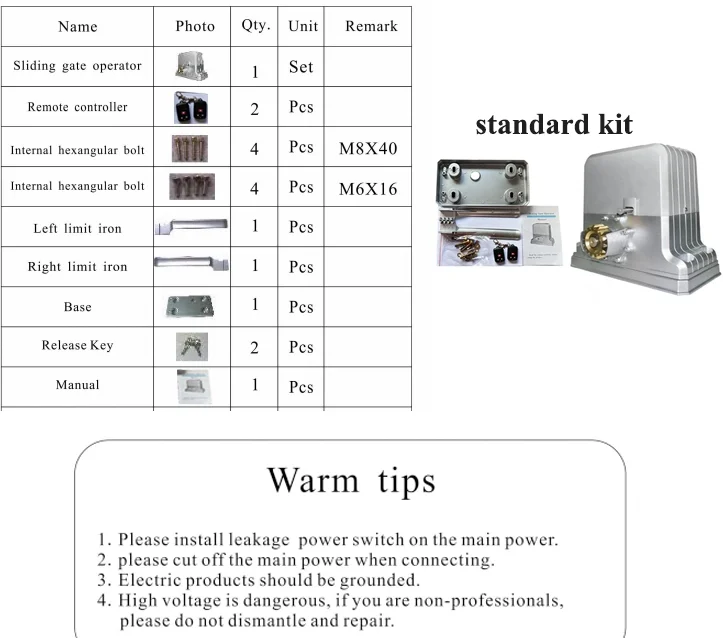 Ordinary Model Automatic Electric Heavy Duty Remote Sliding Gate Motor Opener 1800kg in stock