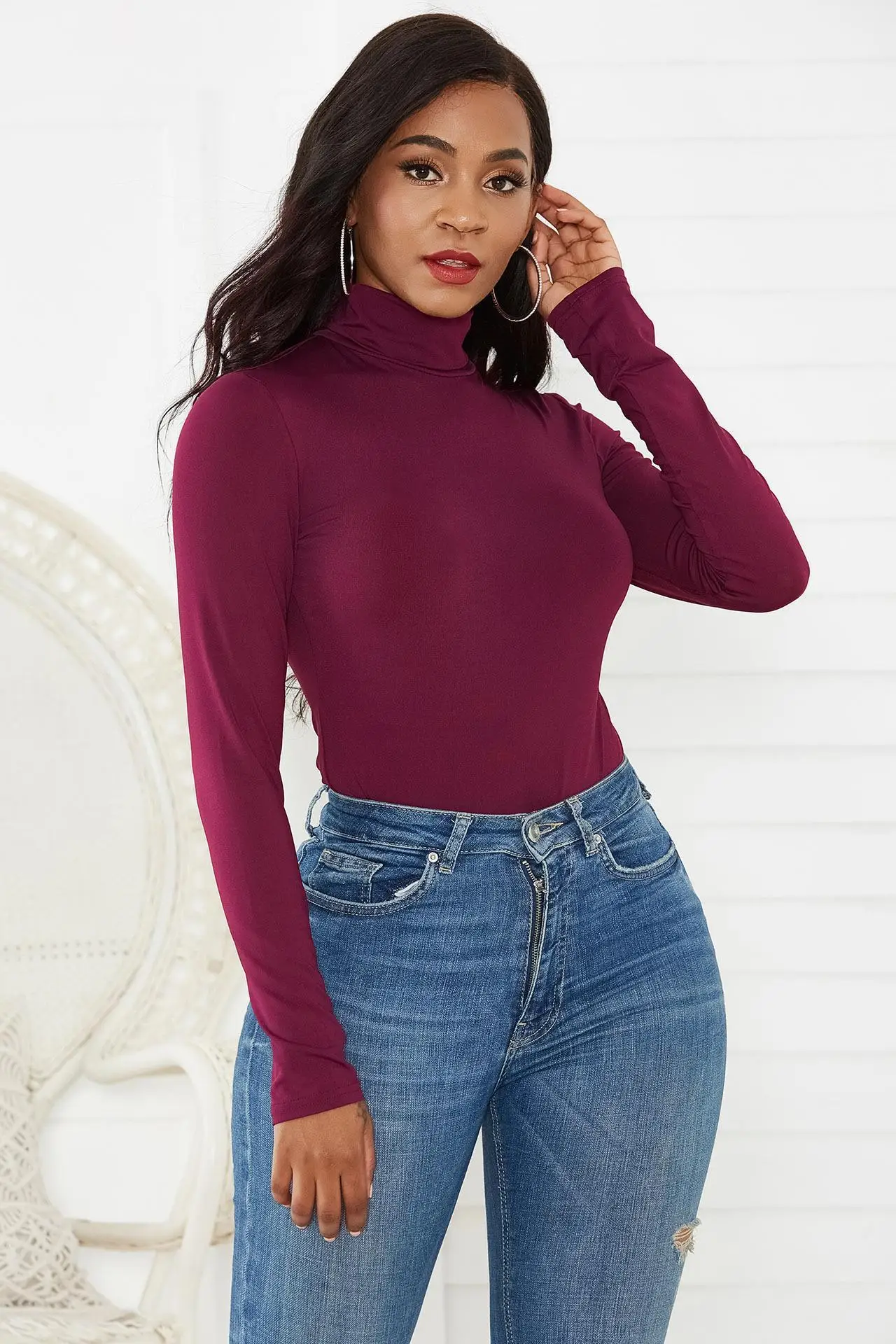 Wholesale Custom Logo Tie Dye Women’s Turtle Neck Long Sleeve Tops Bodysuit Jumpsuit