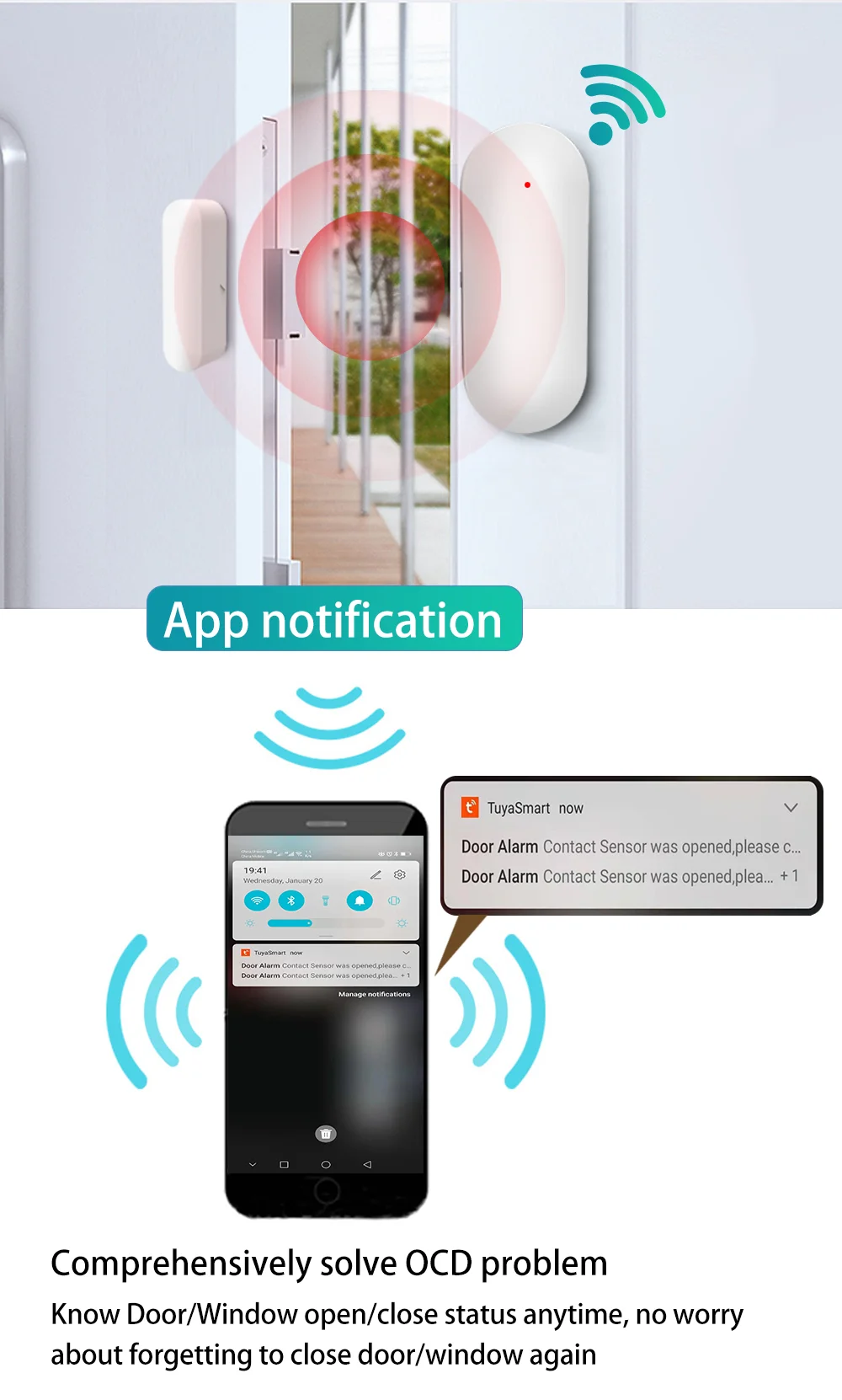Google Alexa Tuya Smart Remote Control Wireless WIFI Window Door Sensor Detection Alarm Smart Home Security System Sensor
