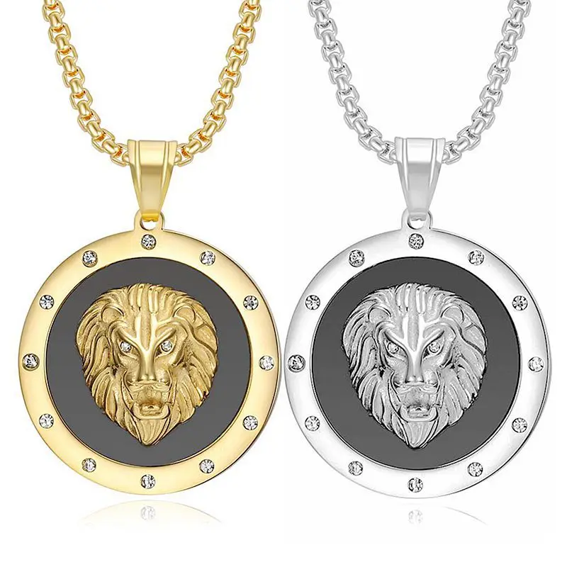 Stainless Steel Jewelry Casting Popular Model Plating Diamond Lion Head Pendant Necklace