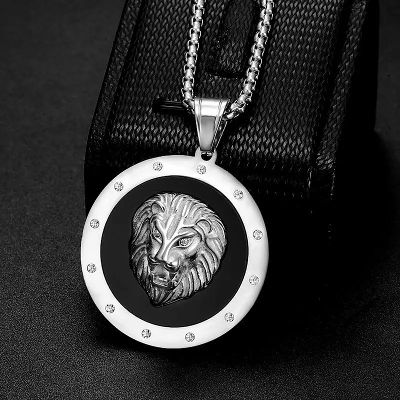 Stainless Steel Jewelry Casting Popular Model Plating Diamond Lion Head Pendant Necklace