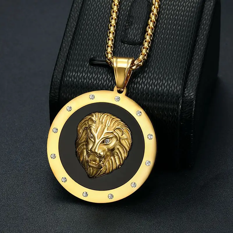 Stainless Steel Jewelry Casting Popular Model Plating Diamond Lion Head Pendant Necklace