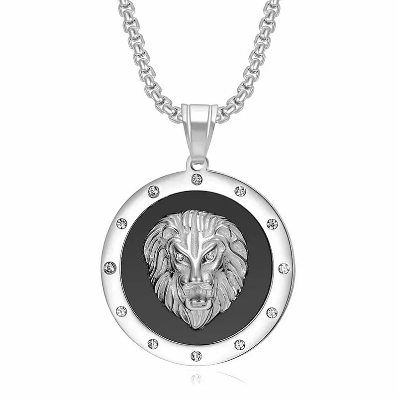 Stainless Steel Jewelry Casting Popular Model Plating Diamond Lion Head Pendant Necklace
