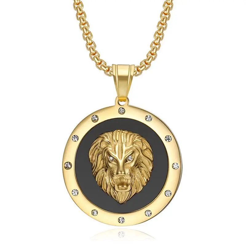 Stainless Steel Jewelry Casting Popular Model Plating Diamond Lion Head Pendant Necklace