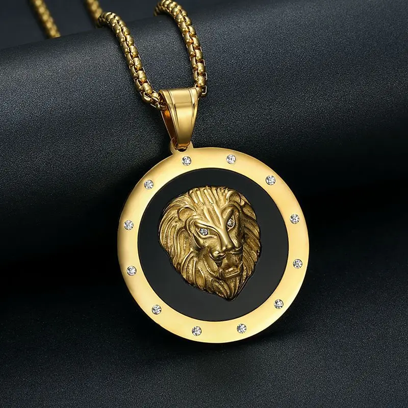 Stainless Steel Jewelry Casting Popular Model Plating Diamond Lion Head Pendant Necklace