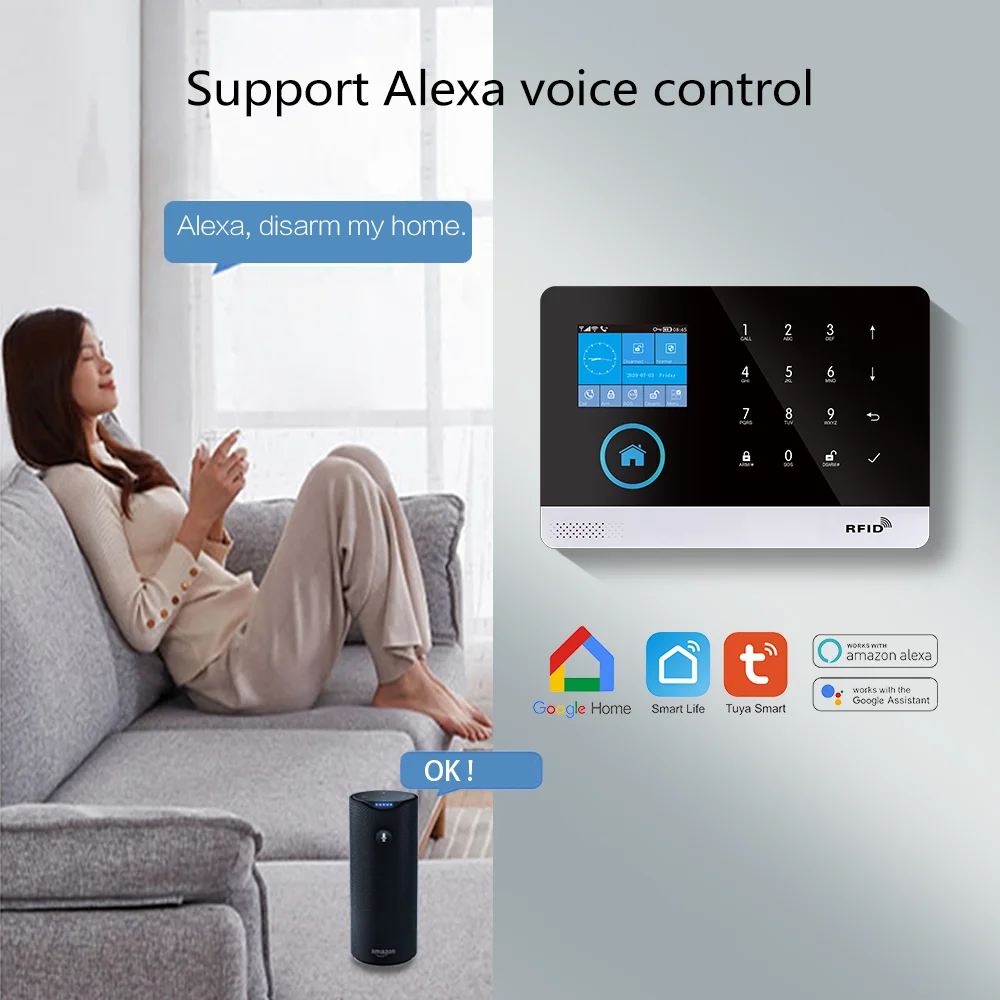 Wifi Tuya Smart Security System Panel Support Alexa RF 433mhz Solar Alarm Home Gsm Alarm System Wireless