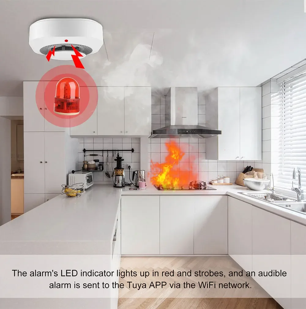 Tuya Smart WiFi Smoke Alarm System 80db Loud Alarm Sound Smart Life APP Control DC Power Security Smoke Alarm Sensor