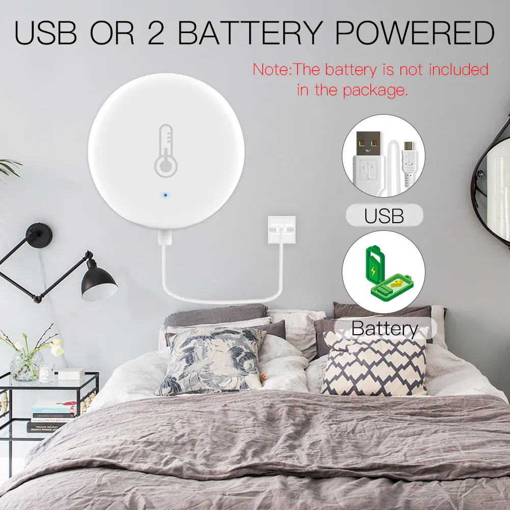 ZigBee Temperature and Humidity Sensor Detector Tuya Smart Battery Powered Smart Home Security System Alarm Smart Life Alexa