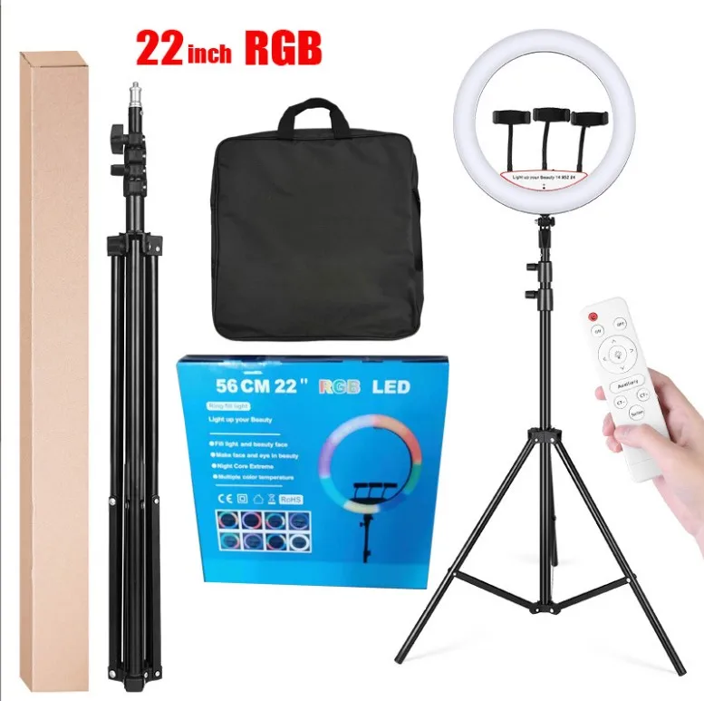 Yiscaxia Dropshipping Package Ringlight Portable Professional LED Phone Selfie 22 Inch RGB Ring Light with 210cm Tripod Stand