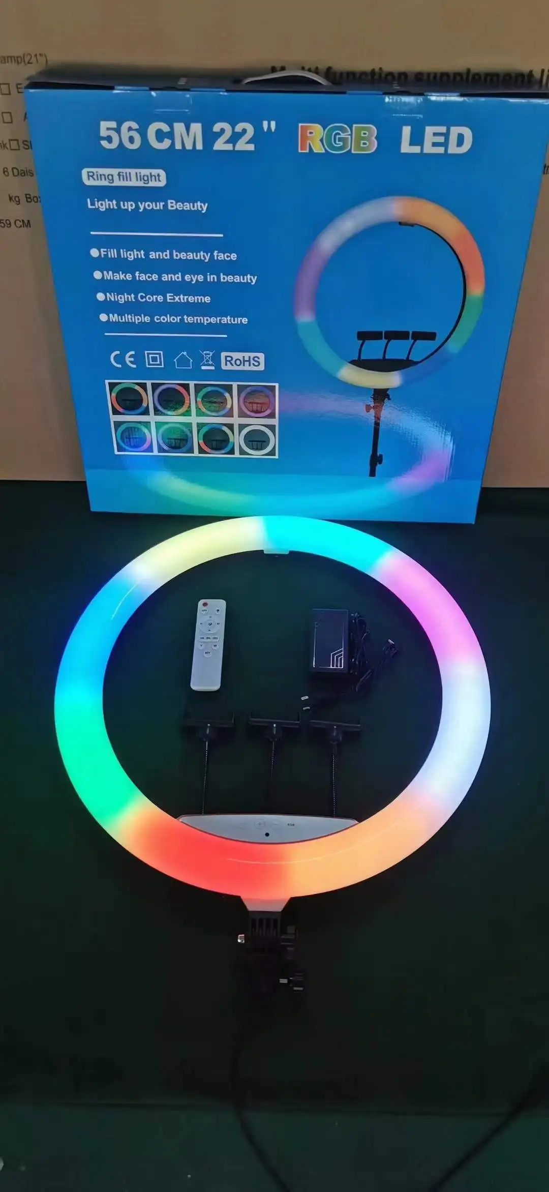 Yiscaxia Dropshipping Package Ringlight Portable Professional LED Phone Selfie 22 Inch RGB Ring Light with 210cm Tripod Stand