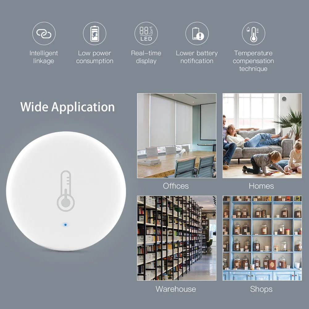 ZigBee Temperature and Humidity Sensor Detector Tuya Smart Battery Powered Smart Home Security System Alarm Smart Life Alexa