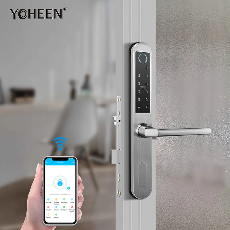 Door Lock High Security Ttlock APP BLE Wifi Control Electronic Smart Fingerprint Keyless Sliding Aluminum Stainless Steel Cloud